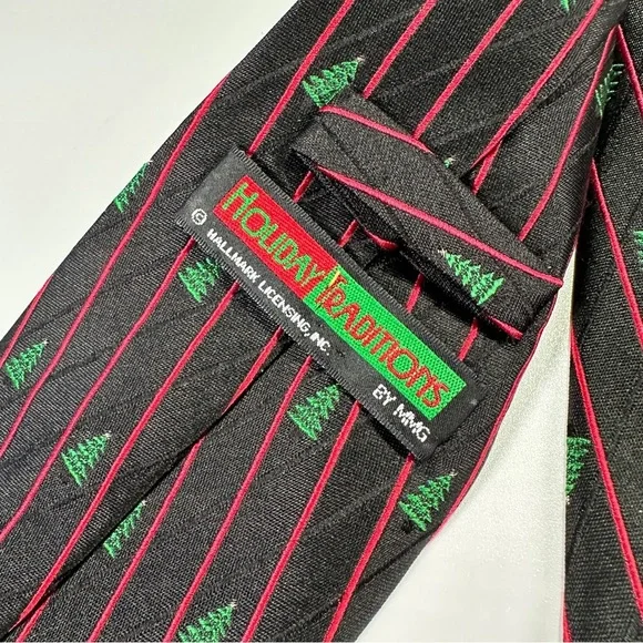 Hallmark Holiday Traditions Black Tie with Green Tree and Red Stripe Design - Picture 6 of 6